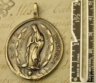 ANTIQUE 18TH CENTURY ROSA MISTICA O.  L.  OF GUADALUPE & ROSE OF LIMA BRONZE MEDAL 2