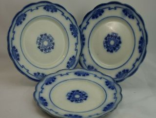 Antique Grindley Lorne Flow Blue Dinner Plates Set 3 Circa 1900