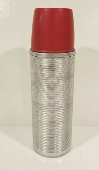 Vintage Thermos Brand Vacuum Bottle No.  2284 Ribbed,  Red Cap,  Cork,  ‘40s Complete.