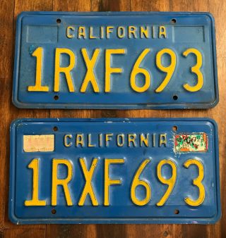 Vintage California Blue License Plates Pair 1rxf693 Metal Tag