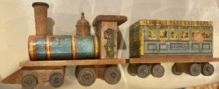Antique Victorian Bliss Lithographed Wood 2 Pc Train Toy
