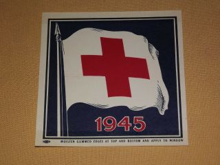 Vintage 1945 Wwii Red Cross Flag Home Front 4 " X 4 " Window Decal
