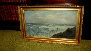 Early 19th Century Antique Seascape Oil Painting With Gilt Wood Frame