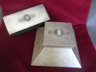 Antique Heintz Sterling Over Bronze Inkwell & Blotter Set W/ Cameo Ks615