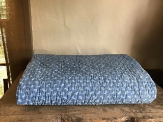 Best Early Antique Hand Sewn All Blue Calico Back Quilt Aafa Textile 1912 Dated