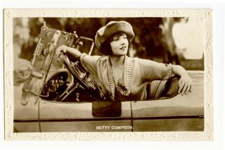 1920s Silent Movie Film Star Vintage Betty Compson In A Roadster Photo Postcard
