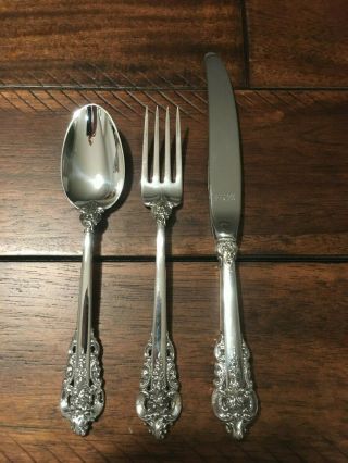 3 Pc Youth Child Wallace Sterling Silver Grande Baroque Set Setting Grand