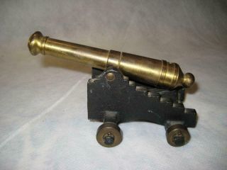 Vintage Cast Iron Base With 5.  25 " Brass Cannon