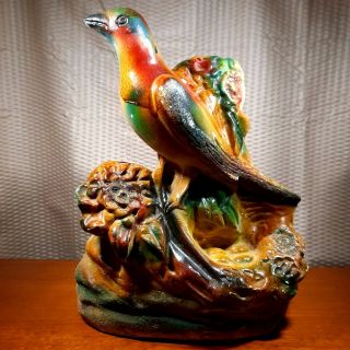 Vintage 1930s Carnival Prize Chalk Ware Bird Figure Colorful Red Yellow Blue