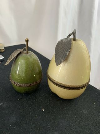 2 Vintage Evans Enameled Pear Shaped Table Lighters - Green & Light Yellow