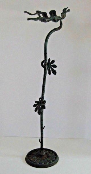 Antique Victorian 19th Century Cast Iron Plant Sculpture Stand Org Green Paint