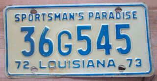Louisiana 1972 - 1973 License Plate Quality 36g545