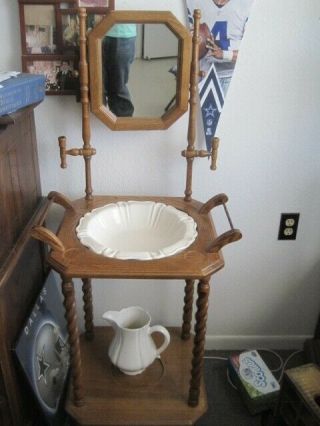 Viintage Wash Stand With Pitcher And Bowl