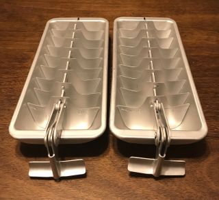 Vintage Aluminum Metal Ice Cube Trays Pair Set Of Two