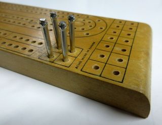 Vintage Wooden Acme Cribbage Board No.  14526 Made In Canada Plus Steel Pegs