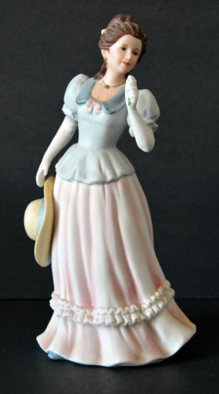 Vintage Porcelain Hand Painted Madeline Statue Victorian Woman W/ Flowers Hat