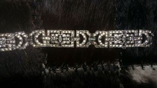 Vintage Art Deco Bracelet Rhinestone Rhodium Plated Bracelet 6 3/4 " L 7/8 " W Wow