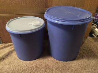 Set Of 2 Vtg Tupperware Round Storage Containers Periwinkle Blue Purple W Lids