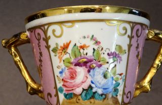 STUNNING Antique OLD PARIS Porcelain HAND PAINTED Gold ROSE FLORAL Pot & Lid 2