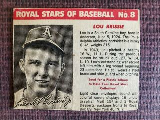 Vintage 1950 Royal Stars Of Baseball 8 Lou Brissie Philadelphia Athletics