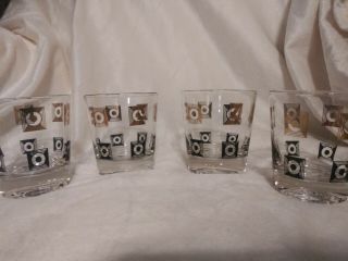 Set Of 4 Vintage Mcm Black And Gold Rocks Glasses