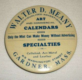 Vintage Advertising Celluloid Pocket Mirror Walter Meany Gardiner Mass Calendars
