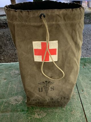 Us Military First Aid Kit Gun Crew Vintage Field Gear Canvas Green War Bag 15 " C