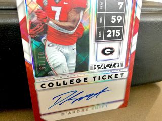 01 of 15 - D ' Andre Swift COLLEGE TICKET ON CARD AUTO RC - Contenders 2020 Rookie 2