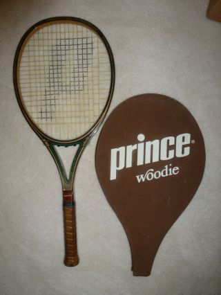 Vintage 1980 Prince Woodie Graphite Wood Tennis Racquet 4 1/4” Grip With Cover