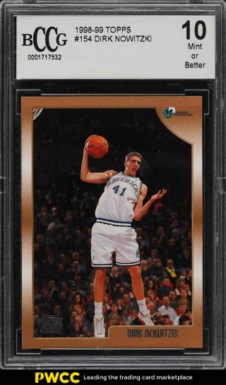 1998 Topps Basketball Dirk Nowitzki Rookie Rc 154 Bccg 10