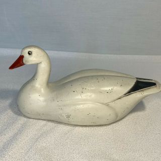 Vtg Carved Wooden Swan Duck Bird Hand Painted Unsigned 10.  5” Folk Art