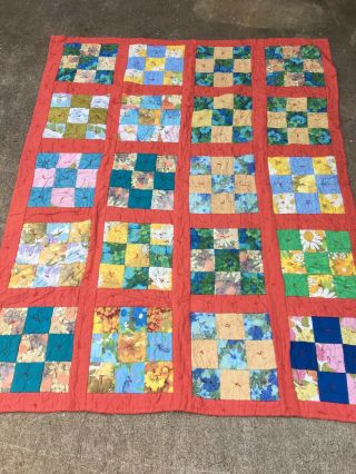 Vintage Handmade Patchwork Quilt From The 1960s ?? Hand - Tied 78” X 63”