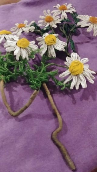 Vintage french glass beaded flowers.  long beaded stems.  under flowers veiw photo 3