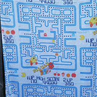 Vintage 1980s Pac - Man Twin Size Flat Sheet Bally/midway Craft 80s High Score