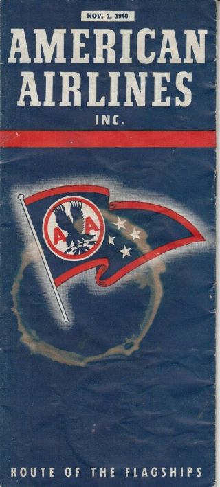 Vintage 1940 American Airlines Route Of The Flagships Map Brochure