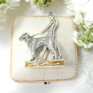 Art Deco Agate Ruby Lady Dog Brooch Sterling Silver Fine Jewelry