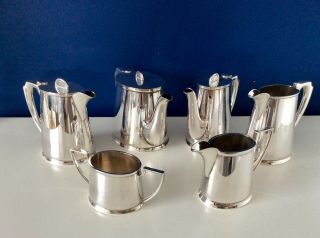 Walker And Hall Art Deco Silver Plated 6pc Hotel Ware Tea & Coffee Set C1940