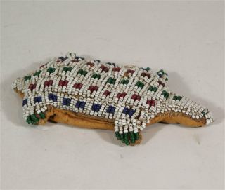 1890s Native American Sioux Indian Bead Decorated Hide Umbilical Fettish Turtle