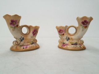 Pair Vintage Abingdon Usa Pottery Floral Candle Holders