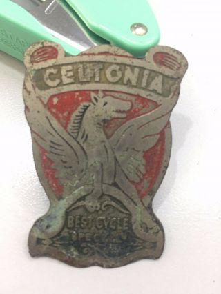 Vintage Bicycle Head Badge Celtonia (best Cycle) Sign Rare