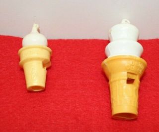 2 Vintage Plastic Dairy Queen Ice Cream Cone Whistles 1 - 3 " And 1 - 2 1/4 "
