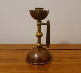 Rare Christopher Dresser Design Copper & Brass Candlestick - C.  1880 - Unusual.