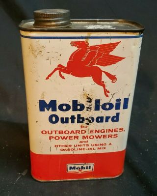 Vintage Mobiloil Outboard Motor Oil 1 Quart All Metal Can - Good Cond.