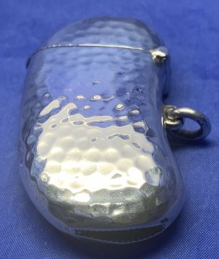 Solid Silver Planished Kidney Shape Vesta Case By William Redfern Chester 1901