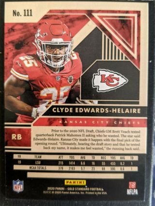 2020 Panini Gold Standard CLYDE EDWARDS - HELAIRE RC Rookie SP /75 KC CHIEFS 2