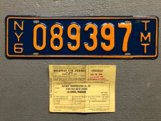 Vintage 1969 York License Plate Blue/orange 089397 Tmt Truck Mileage Tax