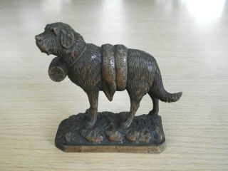 Antique Carved Wooden Black Forest St Bernard Dog Figure