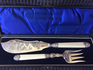Lovely Victorian Silver Plated Fish Knife & Fork Serving Set Gt