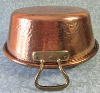 Antique French 16 " / 6lbs Hammered Copper Jam Pan Basin 40cm / 3kg Brass Handles
