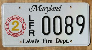 Maryland Lavale Fire Dept / Fire Fighter License Plate 2015 0089